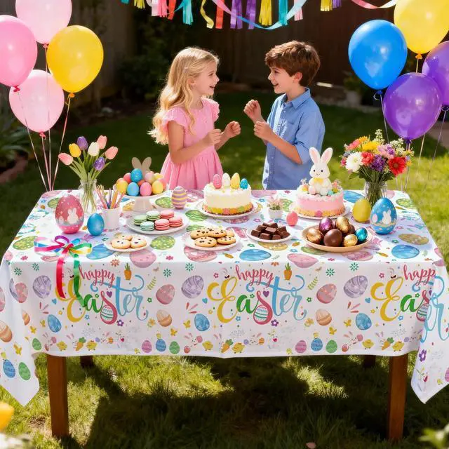Alt view image 5 of 7 - 3pcs Easter Tablecloth for Easter Party Decorations, 52.8 x 107.8'' Happy Easter Bunny Table Cover for Spring Day Tables Decorations Easter Day Decorations Easter Themed Party