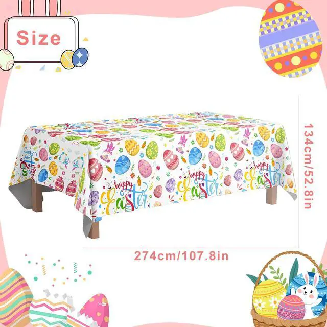 Alt view image 6 of 7 - 3pcs Easter Tablecloth for Easter Party Decorations, 52.8 x 107.8'' Happy Easter Bunny Table Cover for Spring Day Tables Decorations Easter Day Decorations Easter Themed Party