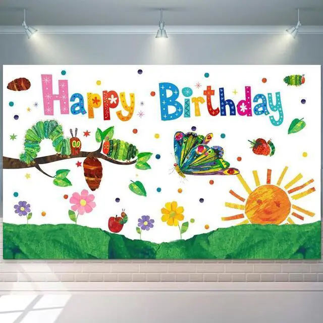Main image of "43.3'' x 71'' Hungry Caterpillar Background Caterpillar Birthday Decoration,Caterpillar Birthday Party Supplies, Caterpillar Party Decorations, Spring Party Decorations, Butterfly Banners"