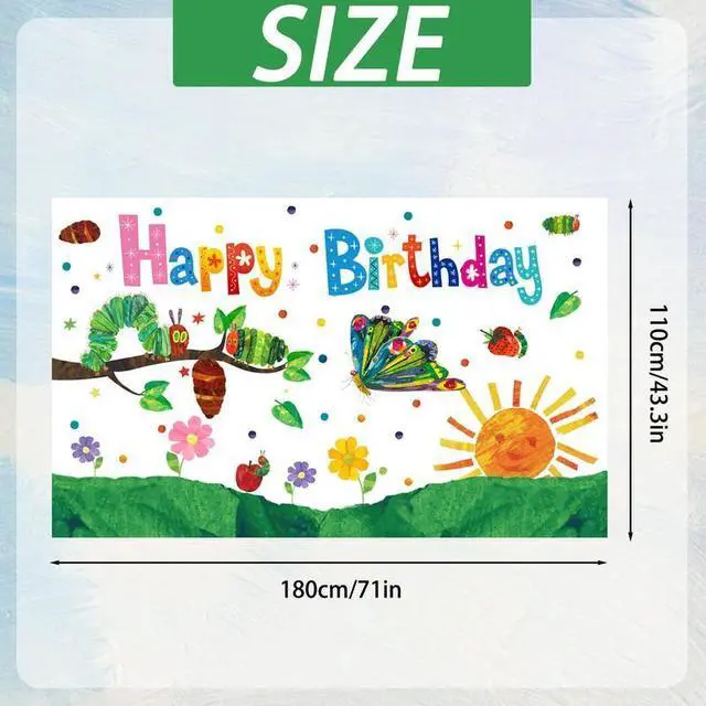 Alt view image 2 of 7 - "43.3'' x 71'' Hungry Caterpillar Background Caterpillar Birthday Decoration,Caterpillar Birthday Party Supplies, Caterpillar Party Decorations, Spring Party Decorations, Butterfly Banners"
