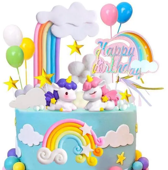 Main image of Unicorn Cake Decoration, 23pcs Unicorn Cake Topper Set - Unicorn Rainbow Cake Decorations & Unicorn Cloud Balloon Star etc Unicorn Party Cake Topper for Unicorn Birthday