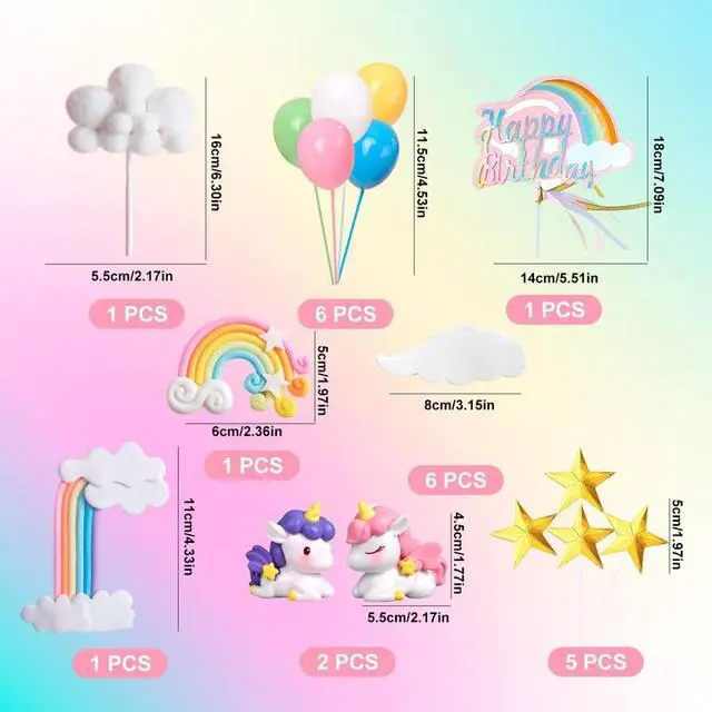 Alt view image 2 of 7 - Unicorn Cake Decoration, 23pcs Unicorn Cake Topper Set - Unicorn Rainbow Cake Decorations & Unicorn Cloud Balloon Star etc Unicorn Party Cake Topper for Unicorn Birthday