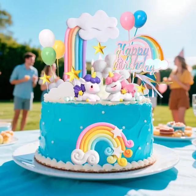 Alt view image 3 of 7 - Unicorn Cake Decoration, 23pcs Unicorn Cake Topper Set - Unicorn Rainbow Cake Decorations & Unicorn Cloud Balloon Star etc Unicorn Party Cake Topper for Unicorn Birthday