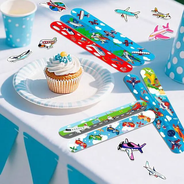 Alt view image 3 of 7 - Airplane Party Favors Set - 40pcs Airplane Slap Bracelets + 50pcs Airplane Birthday Stickers for Airplane Party Decorations, Airplane Birthday Party Favors for Kids