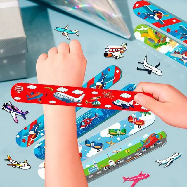 Alt view image 5 of 7 - Airplane Party Favors Set - 40pcs Airplane Slap Bracelets + 50pcs Airplane Birthday Stickers for Airplane Party Decorations, Airplane Birthday Party Favors for Kids