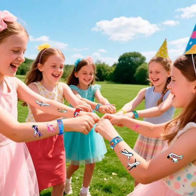 Alt view image 6 of 7 - Airplane Party Favors Set - 40pcs Airplane Slap Bracelets + 50pcs Airplane Birthday Stickers for Airplane Party Decorations, Airplane Birthday Party Favors for Kids