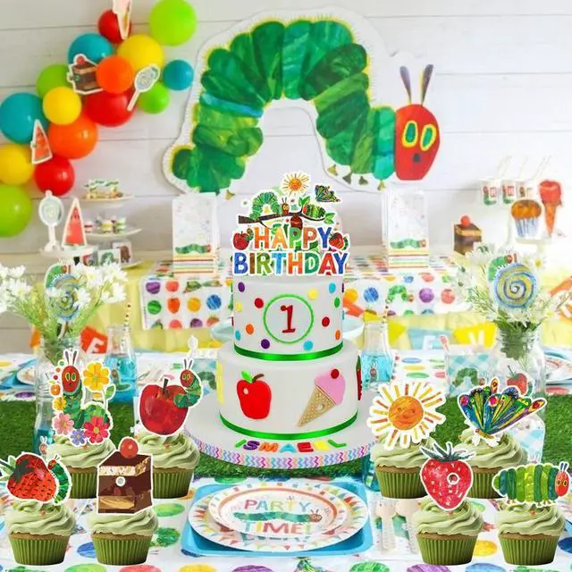 Alt view image 3 of 7 - 25pcs Very Hungry Caterpillar Cake Decorations, Hungry Caterpillar Decorations Set Including Caterpillar Cake Topper + Hungry Caterpillar Cupcake Toppers for Kids Baby Shower