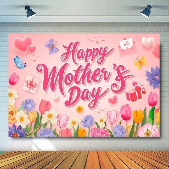 Main image of Mothers Day Backdrop, 70.8''x43.3'' Happy Mother's Day Backdrop, Mother's Day Photo Backgrounds & Mothers Day Photography Backdrop for Indoor/Outdoor Happy Mothers Day Decorations