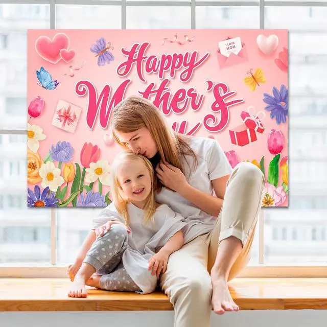 Alt view image 3 of 7 - Mothers Day Backdrop, 70.8''x43.3'' Happy Mother's Day Backdrop, Mother's Day Photo Backgrounds & Mothers Day Photography Backdrop for Indoor/Outdoor Happy Mothers Day Decorations