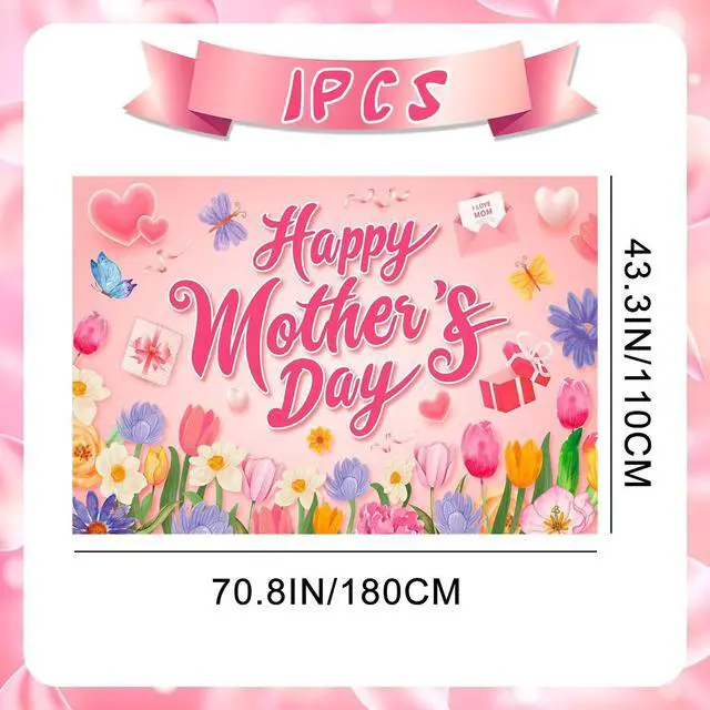 Alt view image 2 of 7 - Mothers Day Backdrop, 70.8''x43.3'' Happy Mother's Day Backdrop, Mother's Day Photo Backgrounds & Mothers Day Photography Backdrop for Indoor/Outdoor Happy Mothers Day Decorations