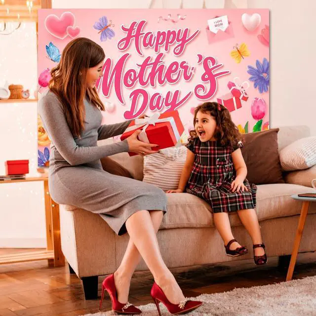 Alt view image 4 of 7 - Mothers Day Backdrop, 70.8''x43.3'' Happy Mother's Day Backdrop, Mother's Day Photo Backgrounds & Mothers Day Photography Backdrop for Indoor/Outdoor Happy Mothers Day Decorations