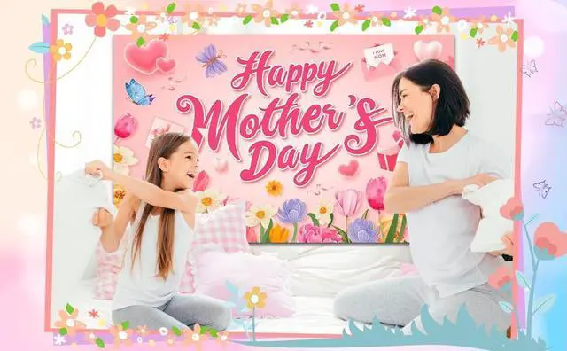 Alt view image 7 of 7 - Mothers Day Backdrop, 70.8''x43.3'' Happy Mother's Day Backdrop, Mother's Day Photo Backgrounds & Mothers Day Photography Backdrop for Indoor/Outdoor Happy Mothers Day Decorations