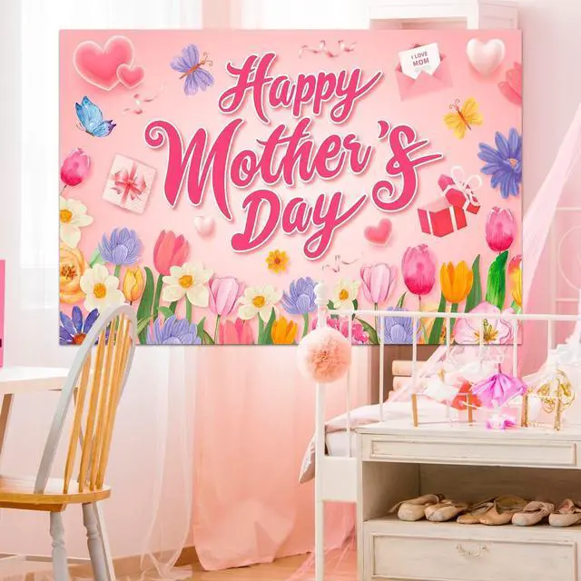 Alt view image 5 of 7 - Mothers Day Backdrop, 70.8''x43.3'' Happy Mother's Day Backdrop, Mother's Day Photo Backgrounds & Mothers Day Photography Backdrop for Indoor/Outdoor Happy Mothers Day Decorations