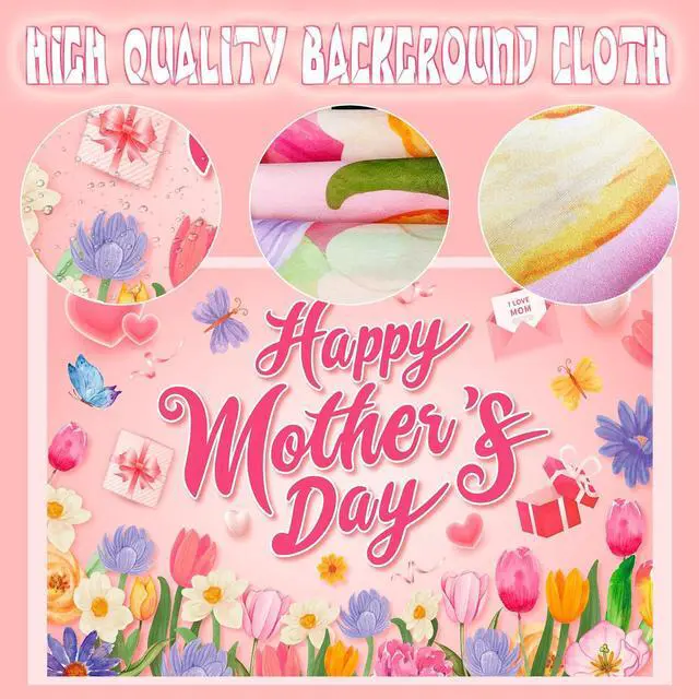 Alt view image 6 of 7 - Mothers Day Backdrop, 70.8''x43.3'' Happy Mother's Day Backdrop, Mother's Day Photo Backgrounds & Mothers Day Photography Backdrop for Indoor/Outdoor Happy Mothers Day Decorations