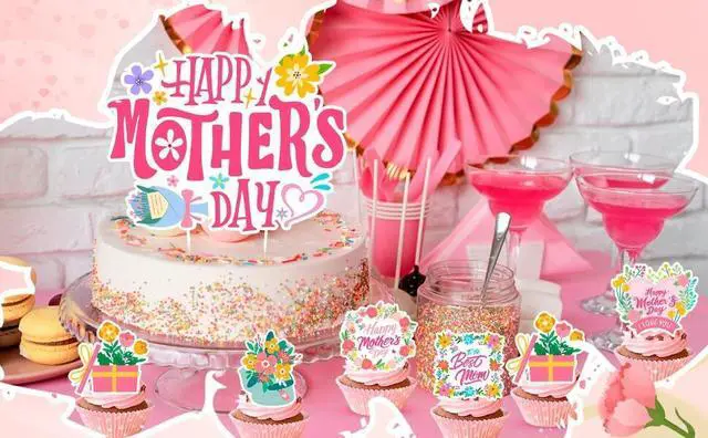Alt view image 7 of 7 - Mother's Day Cake Topper, Mothers Day Cake Decorations Set - 1pcs Happy Mothers Day Cake Topper + 24pcs Happy Mothers Day Cupcake Toppers for Happy Mothers Day Decorations Supplies