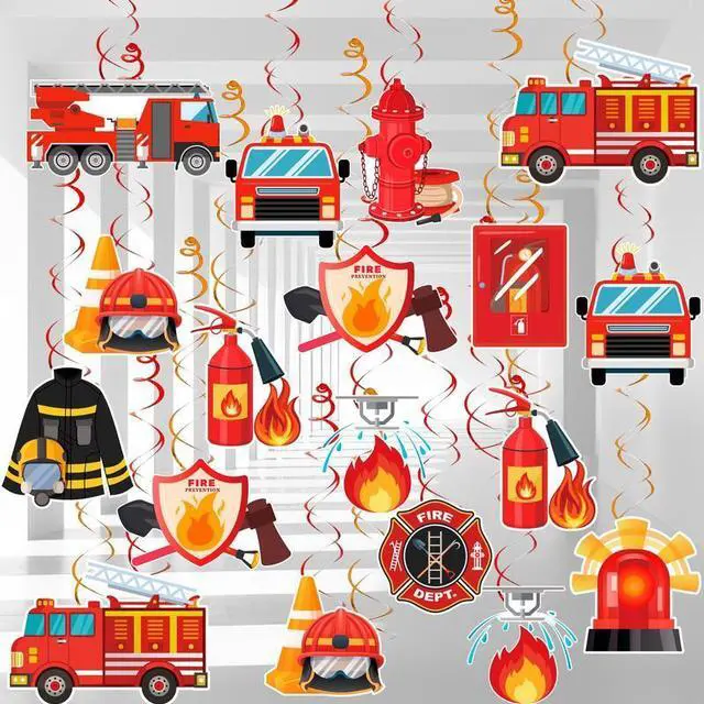 Main image of Fire Truck Hanging Swirls, Firetruck Birthday Decorations Set - Fire Truck Hanging Swirl Decorations, Firefighter Hanging Swirl & Fire Engine Rescue Hanging Swirls for Fireman Theme Party Baby Shower