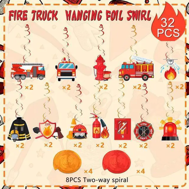 Alt view image 2 of 7 - Fire Truck Hanging Swirls, Firetruck Birthday Decorations Set - Fire Truck Hanging Swirl Decorations, Firefighter Hanging Swirl & Fire Engine Rescue Hanging Swirls for Fireman Theme Party Baby Shower