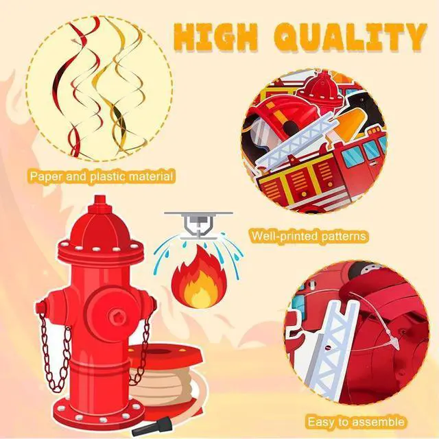 Alt view image 6 of 7 - Fire Truck Hanging Swirls, Firetruck Birthday Decorations Set - Fire Truck Hanging Swirl Decorations, Firefighter Hanging Swirl & Fire Engine Rescue Hanging Swirls for Fireman Theme Party Baby Shower