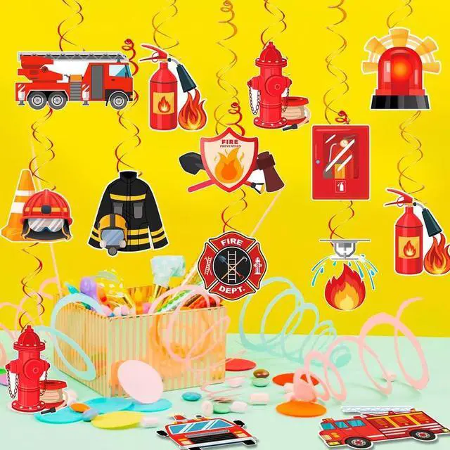 Alt view image 5 of 7 - Fire Truck Hanging Swirls, Firetruck Birthday Decorations Set - Fire Truck Hanging Swirl Decorations, Firefighter Hanging Swirl & Fire Engine Rescue Hanging Swirls for Fireman Theme Party Baby Shower