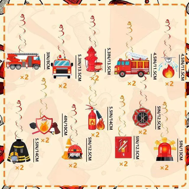 Alt view image 7 of 7 - Fire Truck Hanging Swirls, Firetruck Birthday Decorations Set - Fire Truck Hanging Swirl Decorations, Firefighter Hanging Swirl & Fire Engine Rescue Hanging Swirls for Fireman Theme Party Baby Shower