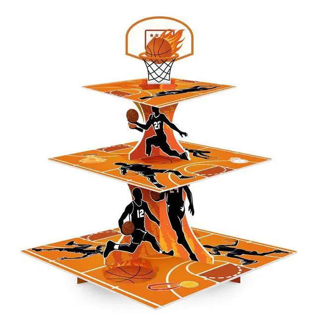 Main image of Basketball Cupcake Stand, 3 Tier Basketball Party Decorations Cupcake Stand - Basketball Theme Party Cupcake Stand Sports Theme Party Cupcake Tower, for Basketball Theme Birthday Party Decorations