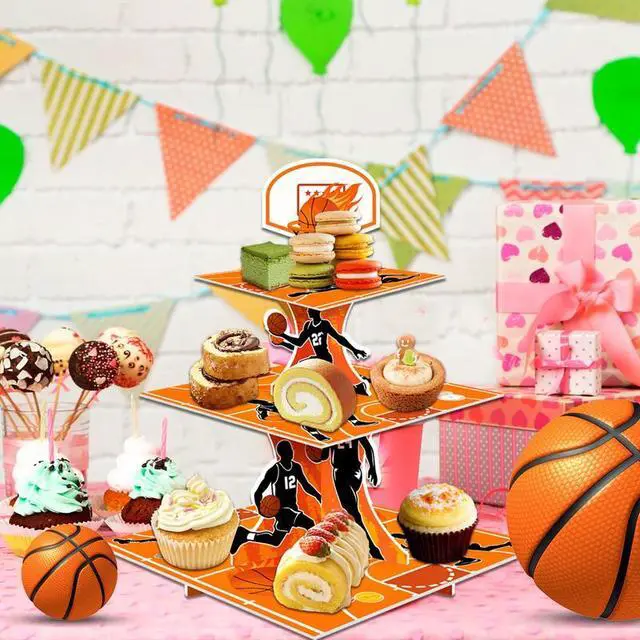 Alt view image 2 of 7 - Basketball Cupcake Stand, 3 Tier Basketball Party Decorations Cupcake Stand - Basketball Theme Party Cupcake Stand Sports Theme Party Cupcake Tower, for Basketball Theme Birthday Party Decorations
