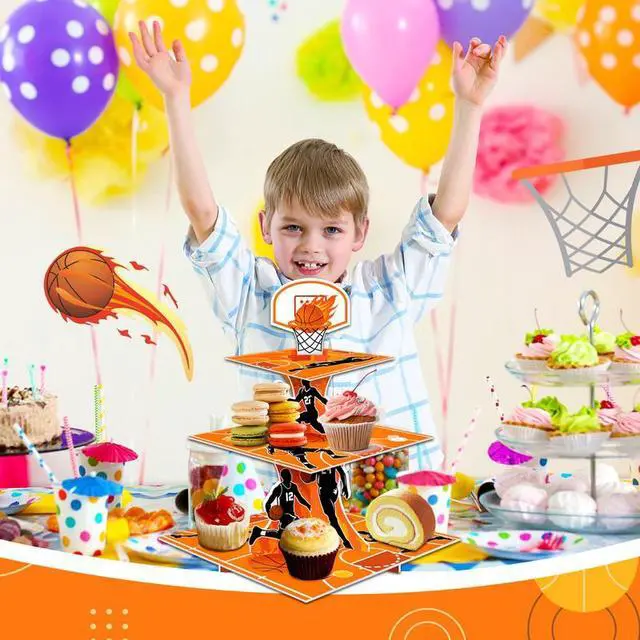 Alt view image 3 of 7 - Basketball Cupcake Stand, 3 Tier Basketball Party Decorations Cupcake Stand - Basketball Theme Party Cupcake Stand Sports Theme Party Cupcake Tower, for Basketball Theme Birthday Party Decorations