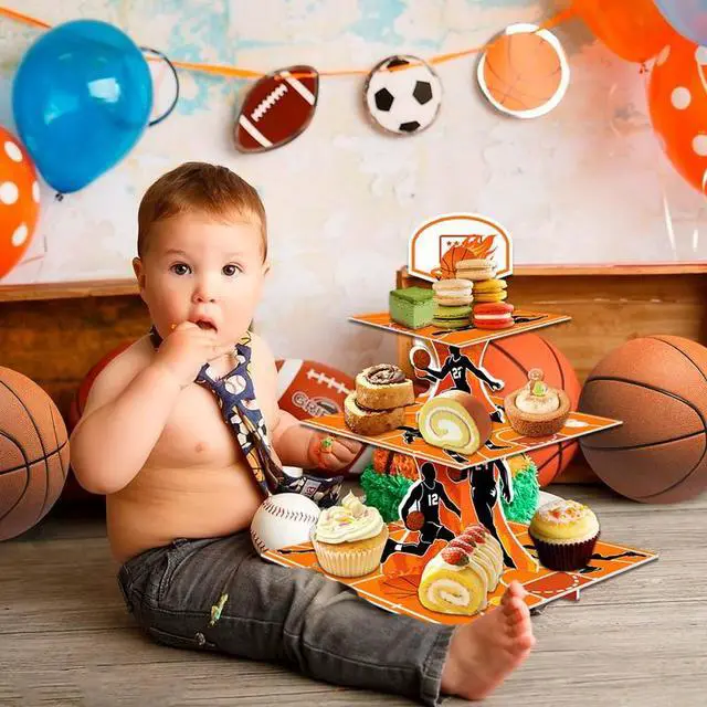 Alt view image 4 of 7 - Basketball Cupcake Stand, 3 Tier Basketball Party Decorations Cupcake Stand - Basketball Theme Party Cupcake Stand Sports Theme Party Cupcake Tower, for Basketball Theme Birthday Party Decorations