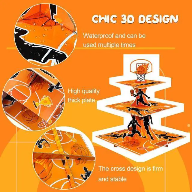Alt view image 5 of 7 - Basketball Cupcake Stand, 3 Tier Basketball Party Decorations Cupcake Stand - Basketball Theme Party Cupcake Stand Sports Theme Party Cupcake Tower, for Basketball Theme Birthday Party Decorations
