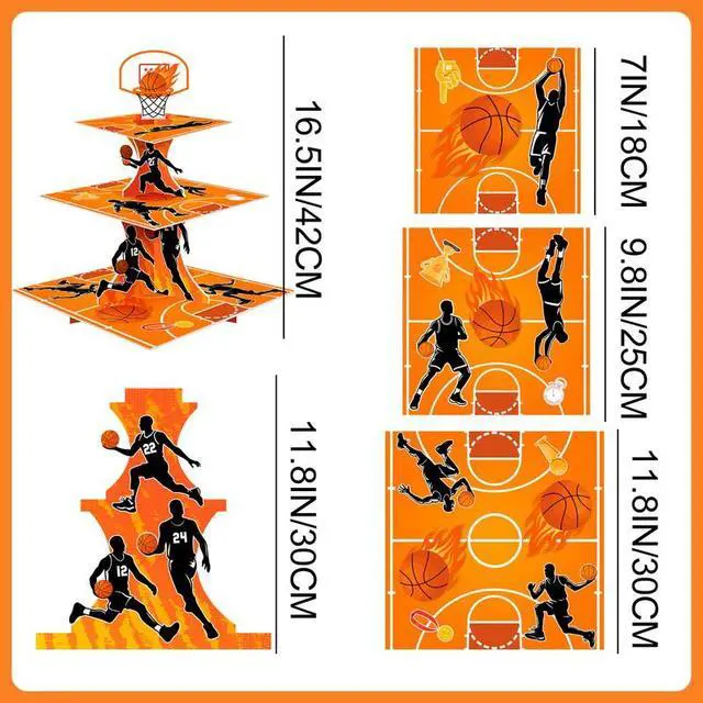 Alt view image 7 of 7 - Basketball Cupcake Stand, 3 Tier Basketball Party Decorations Cupcake Stand - Basketball Theme Party Cupcake Stand Sports Theme Party Cupcake Tower, for Basketball Theme Birthday Party Decorations