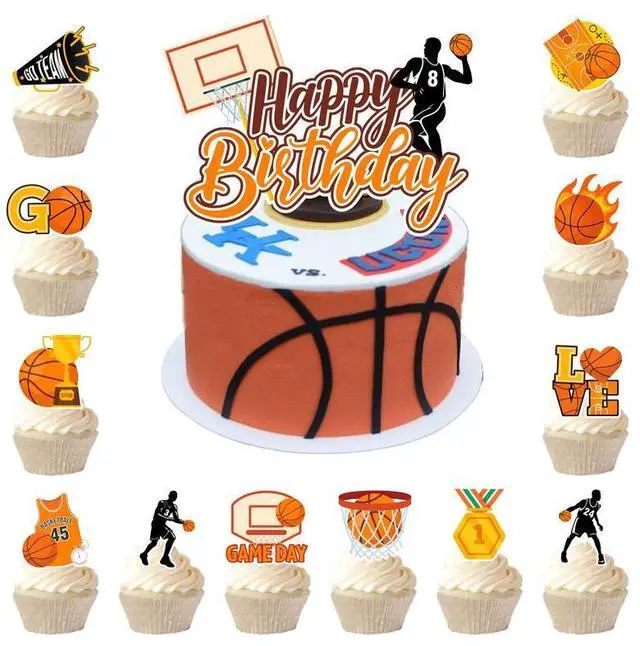 Main image of Basketball Cake Topper, 24 Pcs Basketball Cupcake Toppers/Basketball Party Cupcake Toppers & 1 Pcs Basketball Cake Decorations/Basketball Birthday Cake Topper for Basketball Party Decorations Supplies