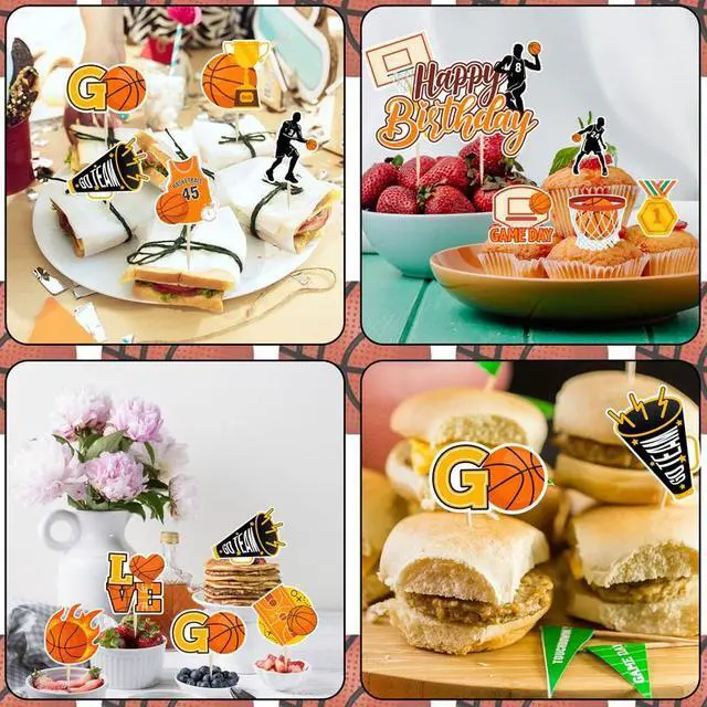 Alt view image 6 of 7 - Basketball Cake Topper, 24 Pcs Basketball Cupcake Toppers/Basketball Party Cupcake Toppers & 1 Pcs Basketball Cake Decorations/Basketball Birthday Cake Topper for Basketball Party Decorations Supplies