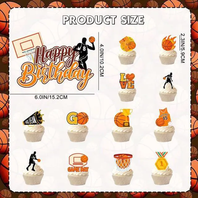 Alt view image 7 of 7 - Basketball Cake Topper, 24 Pcs Basketball Cupcake Toppers/Basketball Party Cupcake Toppers & 1 Pcs Basketball Cake Decorations/Basketball Birthday Cake Topper for Basketball Party Decorations Supplies