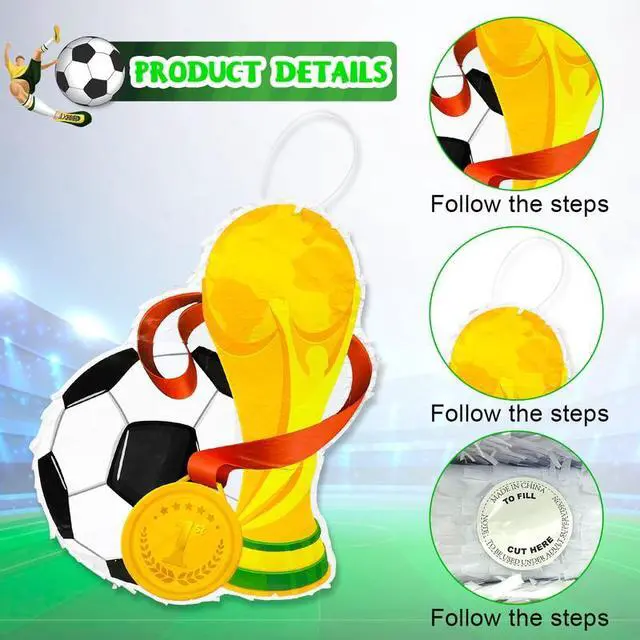 Alt view image 6 of 7 - Soccer Ball Pinata, 4 Pcs Soccer Pinatas Bundle - 15.1'' Soccer Theme Piñata, Soccer Party Pinata Stick & Soccer Party Games Blindfold etc Sports Pinata Supplies for Soccer Birthday Party Decorations