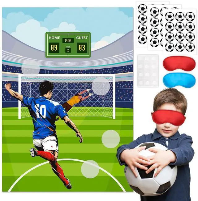 Main image of Pin The Soccer on The Goal Kids Party Games, 7 Pcs Soccer Birthday Party Games Supplies - Soccer Party Games Poster, Soccer Game Stickers & Soccer Decorations Blindfold etc Soccer Party Decorations
