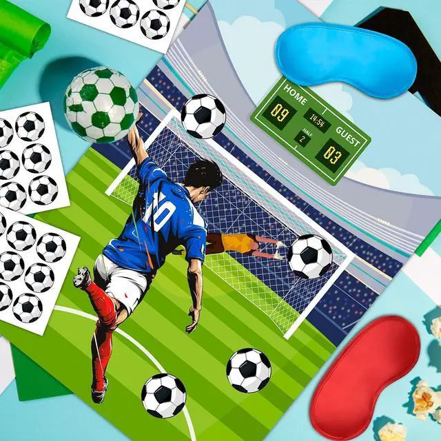 Alt view image 3 of 7 - Pin The Soccer on The Goal Kids Party Games, 7 Pcs Soccer Birthday Party Games Supplies - Soccer Party Games Poster, Soccer Game Stickers & Soccer Decorations Blindfold etc Soccer Party Decorations