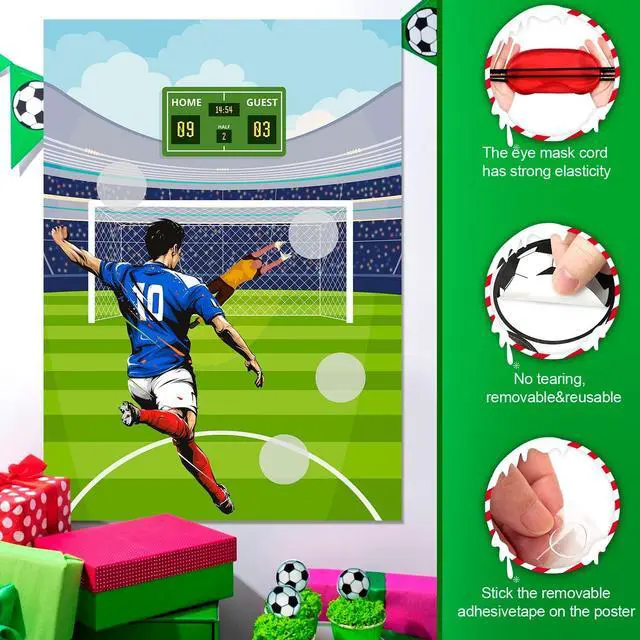 Alt view image 6 of 7 - Pin The Soccer on The Goal Kids Party Games, 7 Pcs Soccer Birthday Party Games Supplies - Soccer Party Games Poster, Soccer Game Stickers & Soccer Decorations Blindfold etc Soccer Party Decorations