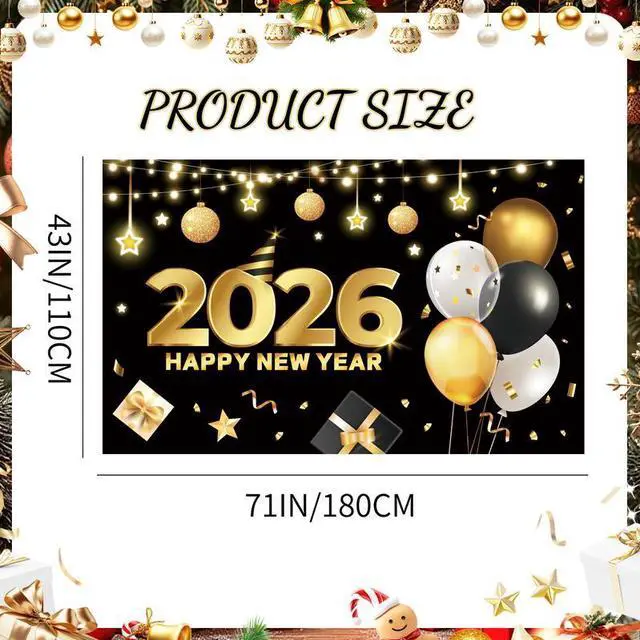 Alt view image 2 of 7 - New Years Backdrop 2026, 71x43'' Happy New Year Backdrop 2026, Happy New Year Banner Backdrop / 2026 New Year Background for Happy New Year Decorations 2026 & New Years Eve Decorations