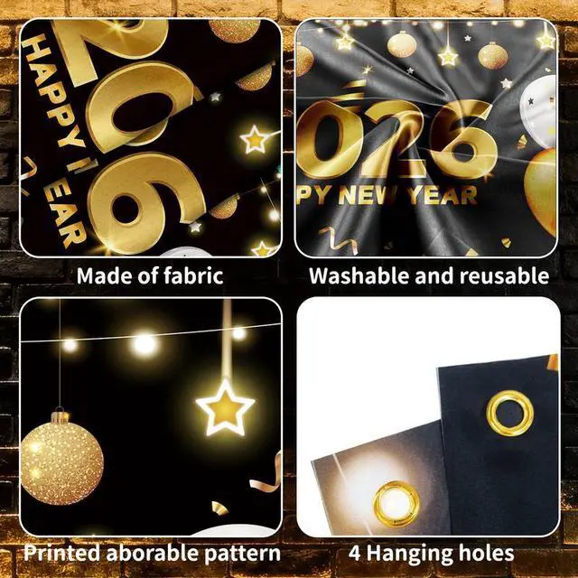 Alt view image 3 of 7 - New Years Backdrop 2026, 71x43'' Happy New Year Backdrop 2026, Happy New Year Banner Backdrop / 2026 New Year Background for Happy New Year Decorations 2026 & New Years Eve Decorations
