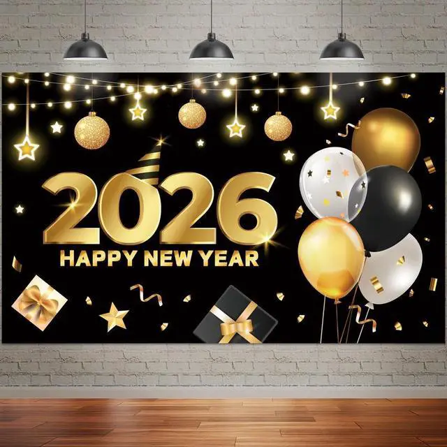 Main image of New Years Backdrop 2026, 71x43'' Happy New Year Backdrop 2026, Happy New Year Banner Backdrop / 2026 New Year Background for Happy New Year Decorations 2026 & New Years Eve Decorations