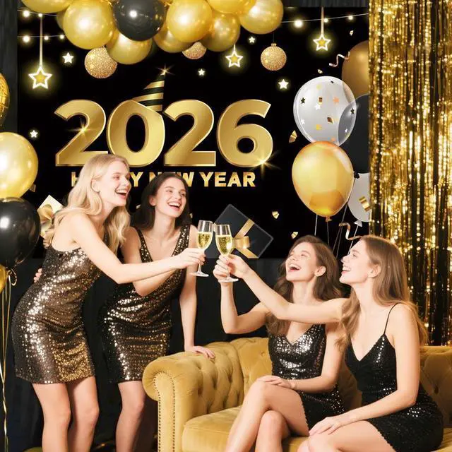 Alt view image 5 of 7 - New Years Backdrop 2026, 71x43'' Happy New Year Backdrop 2026, Happy New Year Banner Backdrop / 2026 New Year Background for Happy New Year Decorations 2026 & New Years Eve Decorations