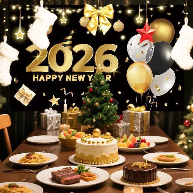 Alt view image 7 of 7 - New Years Backdrop 2026, 71x43'' Happy New Year Backdrop 2026, Happy New Year Banner Backdrop / 2026 New Year Background for Happy New Year Decorations 2026 & New Years Eve Decorations