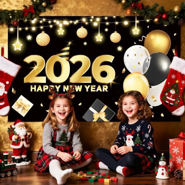 Alt view image 6 of 7 - New Years Backdrop 2026, 71x43'' Happy New Year Backdrop 2026, Happy New Year Banner Backdrop / 2026 New Year Background for Happy New Year Decorations 2026 & New Years Eve Decorations