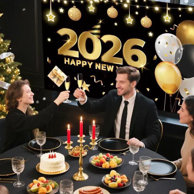 Alt view image 4 of 7 - New Years Backdrop 2026, 71x43'' Happy New Year Backdrop 2026, Happy New Year Banner Backdrop / 2026 New Year Background for Happy New Year Decorations 2026 & New Years Eve Decorations