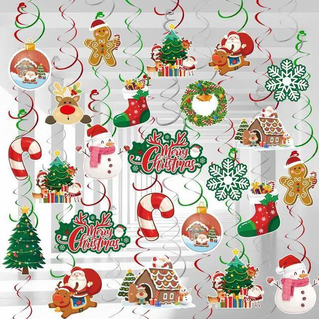 Main image of Christmas Hanging Swirls Decorations, 61 Pcs Christmas Swirls, Xmas Hanging Decorations & Christmas Foil Swirl Hanging Decorations, for Christmas Decorations & Christmas Party Decor