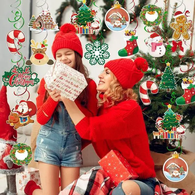 Alt view image 5 of 7 - Christmas Hanging Swirls Decorations, 61 Pcs Christmas Swirls, Xmas Hanging Decorations & Christmas Foil Swirl Hanging Decorations, for Christmas Decorations & Christmas Party Decor