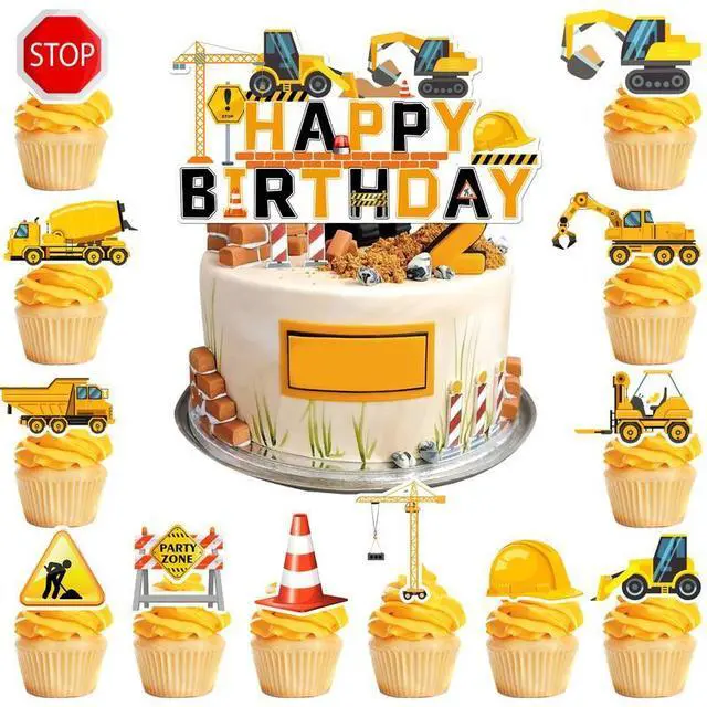 Main image of Construction Cake Topper, 13 Pcs Construction Cake Decorations Set-Construction Birthday Cake Topper & Construction Cupcake Toppers/Excavator Cupcake Toppers for Construction Birthday Party Supplies