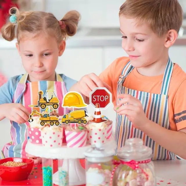 Alt view image 3 of 7 - Construction Cake Topper, 13 Pcs Construction Cake Decorations Set-Construction Birthday Cake Topper & Construction Cupcake Toppers/Excavator Cupcake Toppers for Construction Birthday Party Supplies