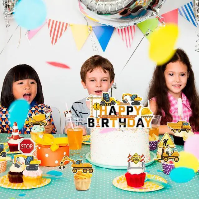 Alt view image 4 of 7 - Construction Cake Topper, 13 Pcs Construction Cake Decorations Set-Construction Birthday Cake Topper & Construction Cupcake Toppers/Excavator Cupcake Toppers for Construction Birthday Party Supplies
