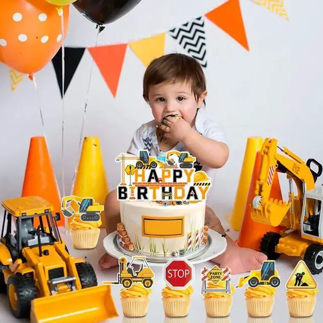 Alt view image 5 of 7 - Construction Cake Topper, 13 Pcs Construction Cake Decorations Set-Construction Birthday Cake Topper & Construction Cupcake Toppers/Excavator Cupcake Toppers for Construction Birthday Party Supplies